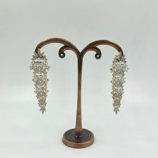 Antique Aura Long Filigree American Diamond Earrings