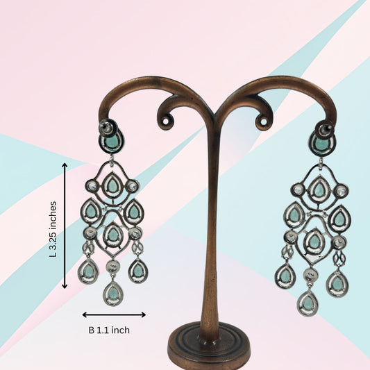 Aqua Elegance Cascading American Diamond Earrings