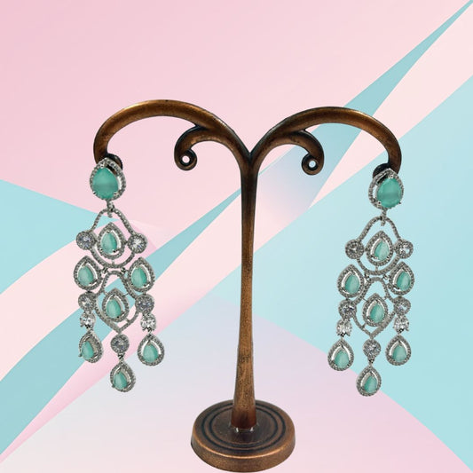 Aqua Elegance Cascading American Diamond Earrings