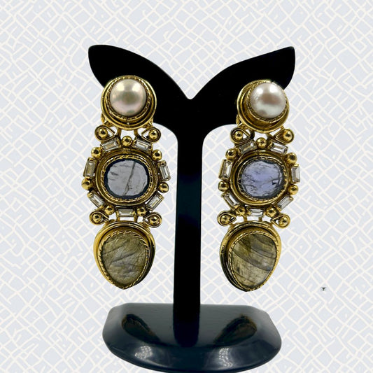 Celestial Grace Trio-Stone Earrings
