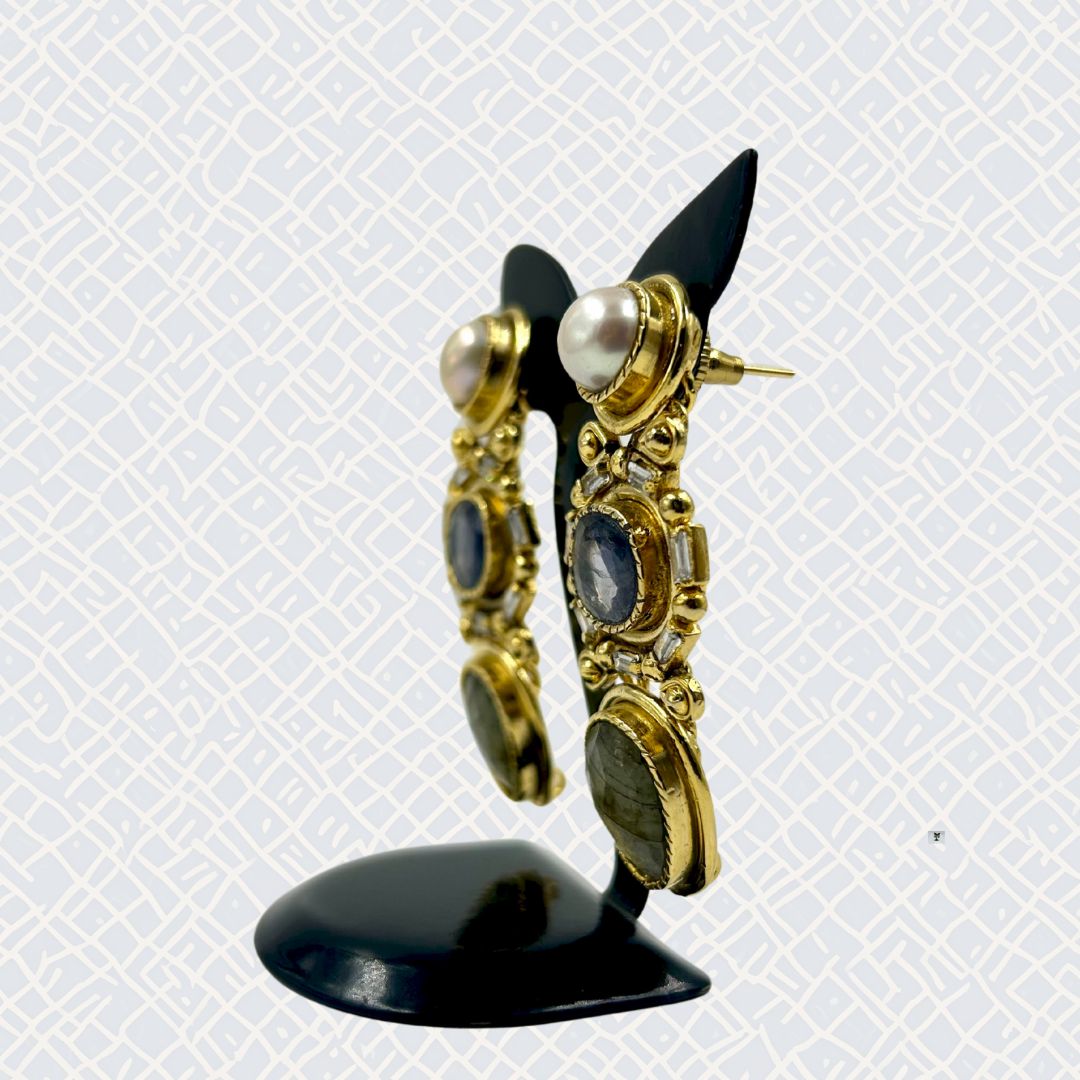 Celestial Grace Trio-Stone Earrings