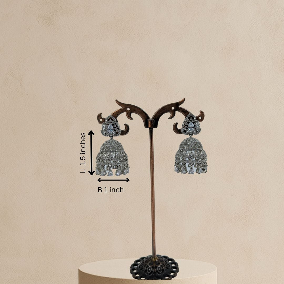 Crystal Cascade American Diamond Jhumka Earrings