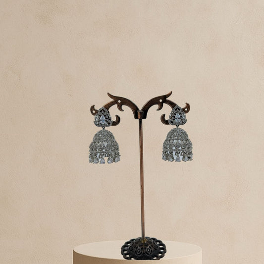 Crystal Cascade American Diamond Jhumka Earrings
