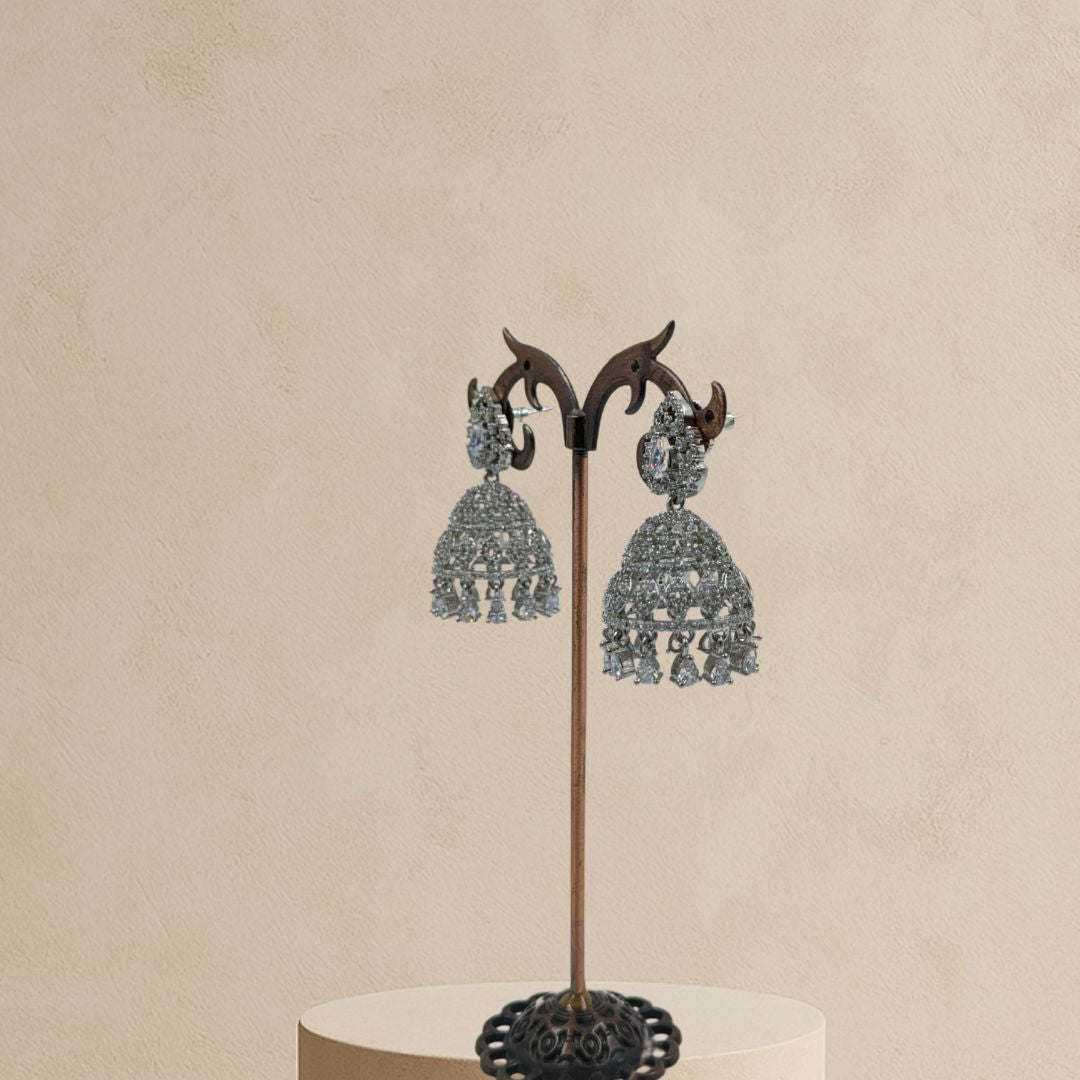 Crystal Cascade American Diamond Jhumka Earrings