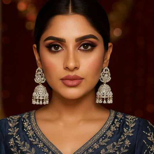 Crystal Cascade American Diamond Jhumka Earrings