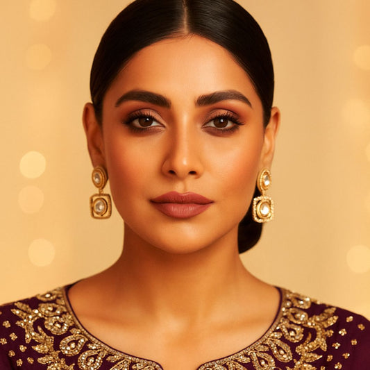 Crystal Square Kundan Earrings