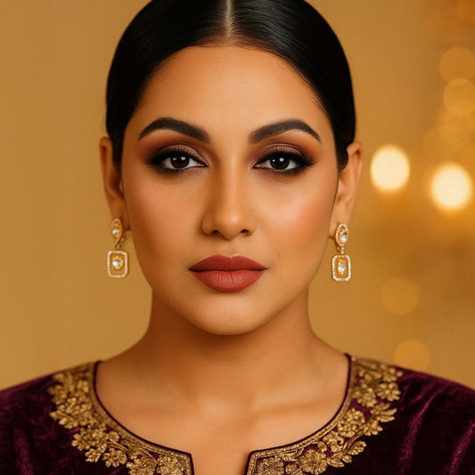 Crystal Square Kundan Earrings