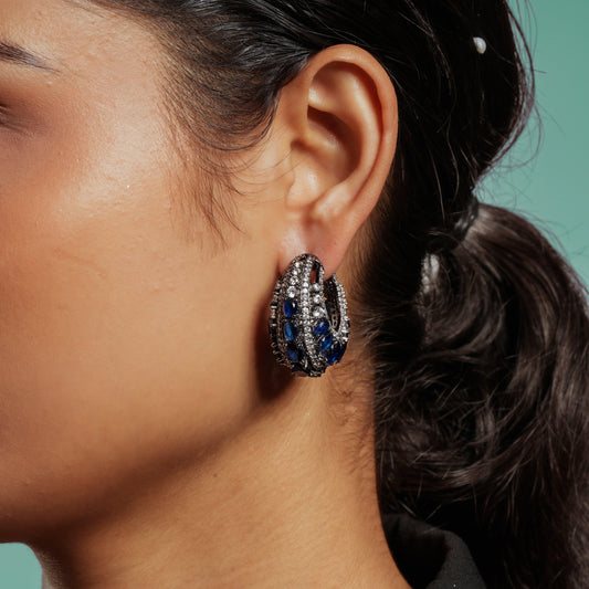 Royal Blue American Diamond Hoop Earrings