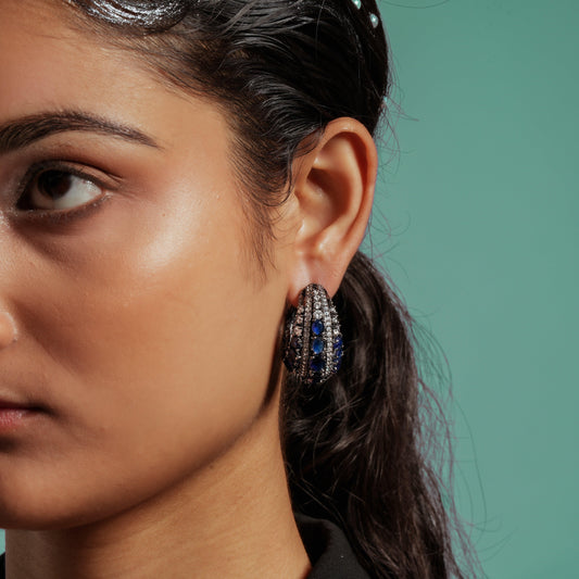 Royal Blue American Diamond Hoop Earrings