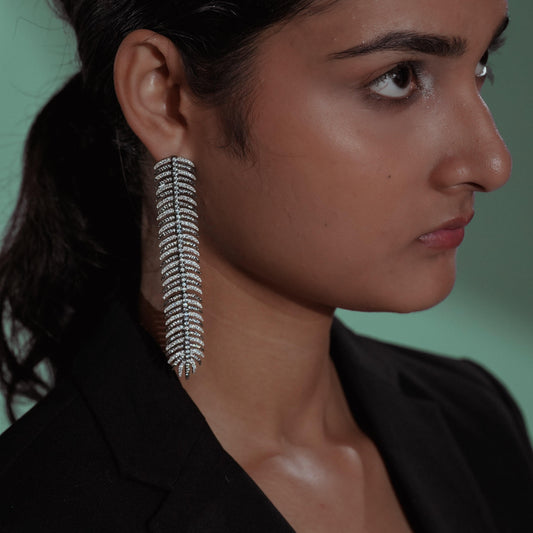 Glamorous Silver & American Diamond Dangler Earrings