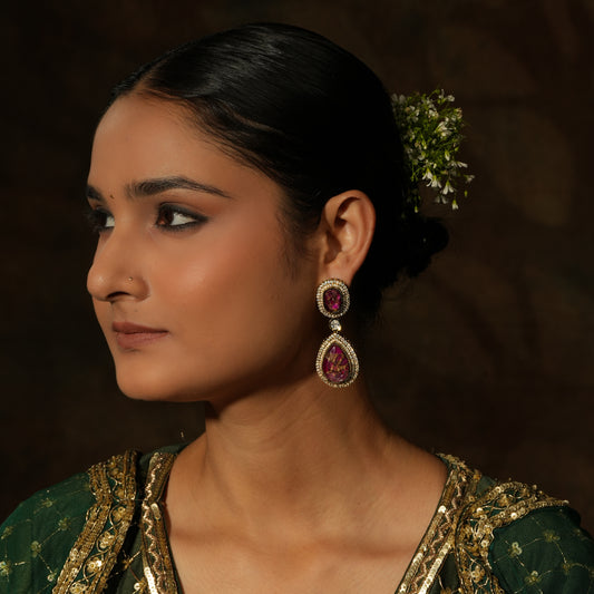 Polki & Ruby Stone Dangler Earring Set