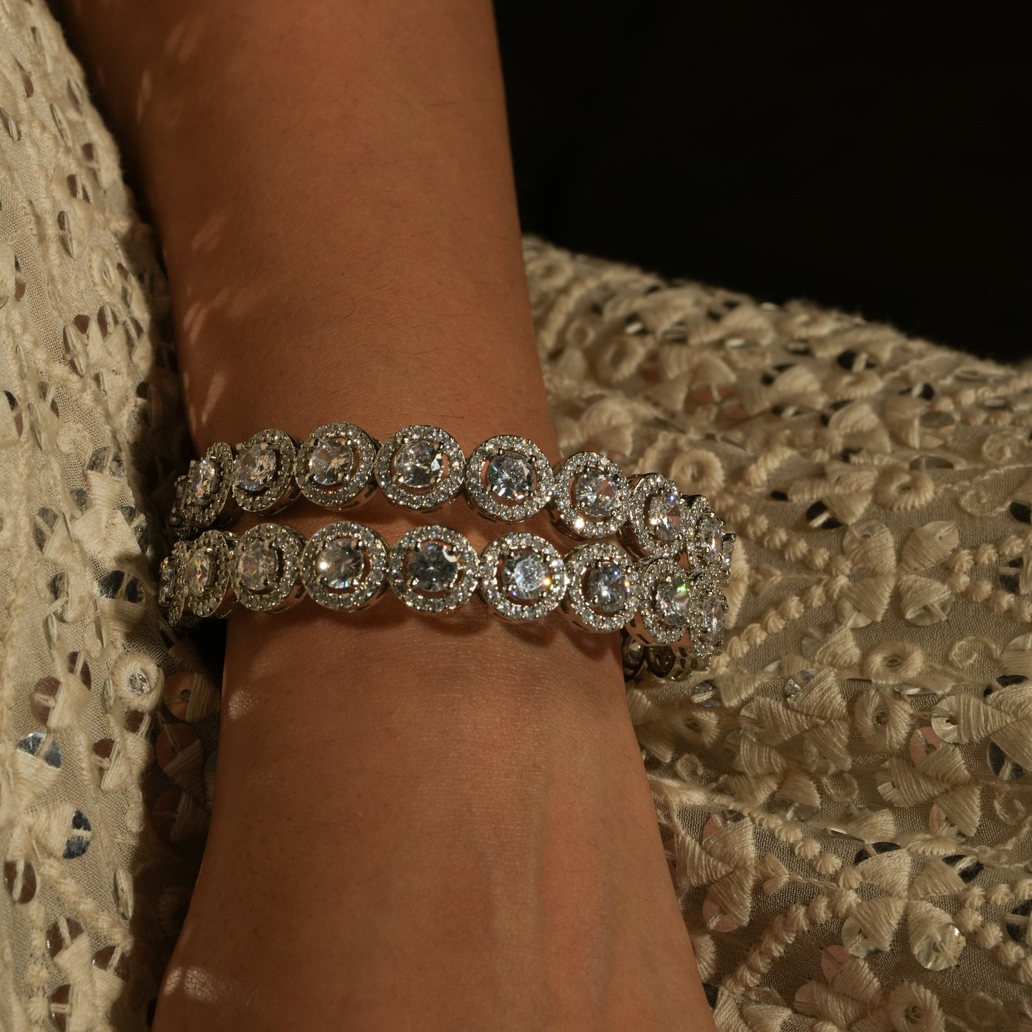 Exquisite American Diamond Halo Bangles – A Timeless Classic