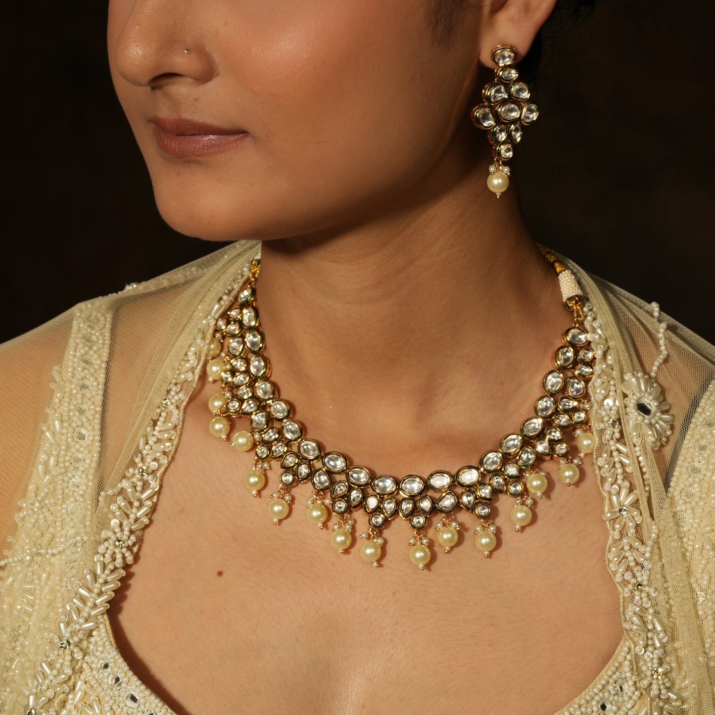 Regal Kundan Pearl Necklace Set – A Symphony of Tradition & Elegance