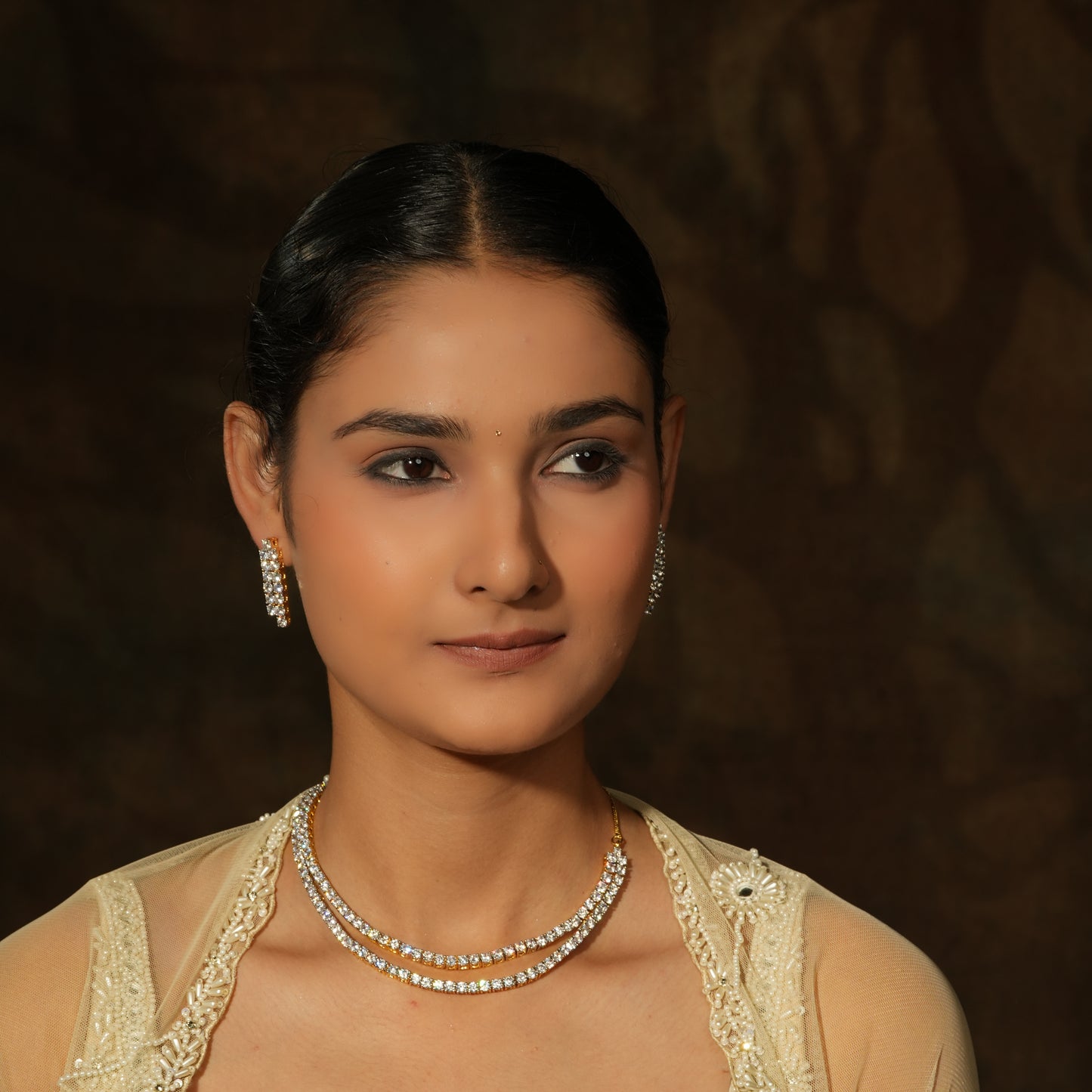 Radiant Dual-Strand American Diamond Necklace Set