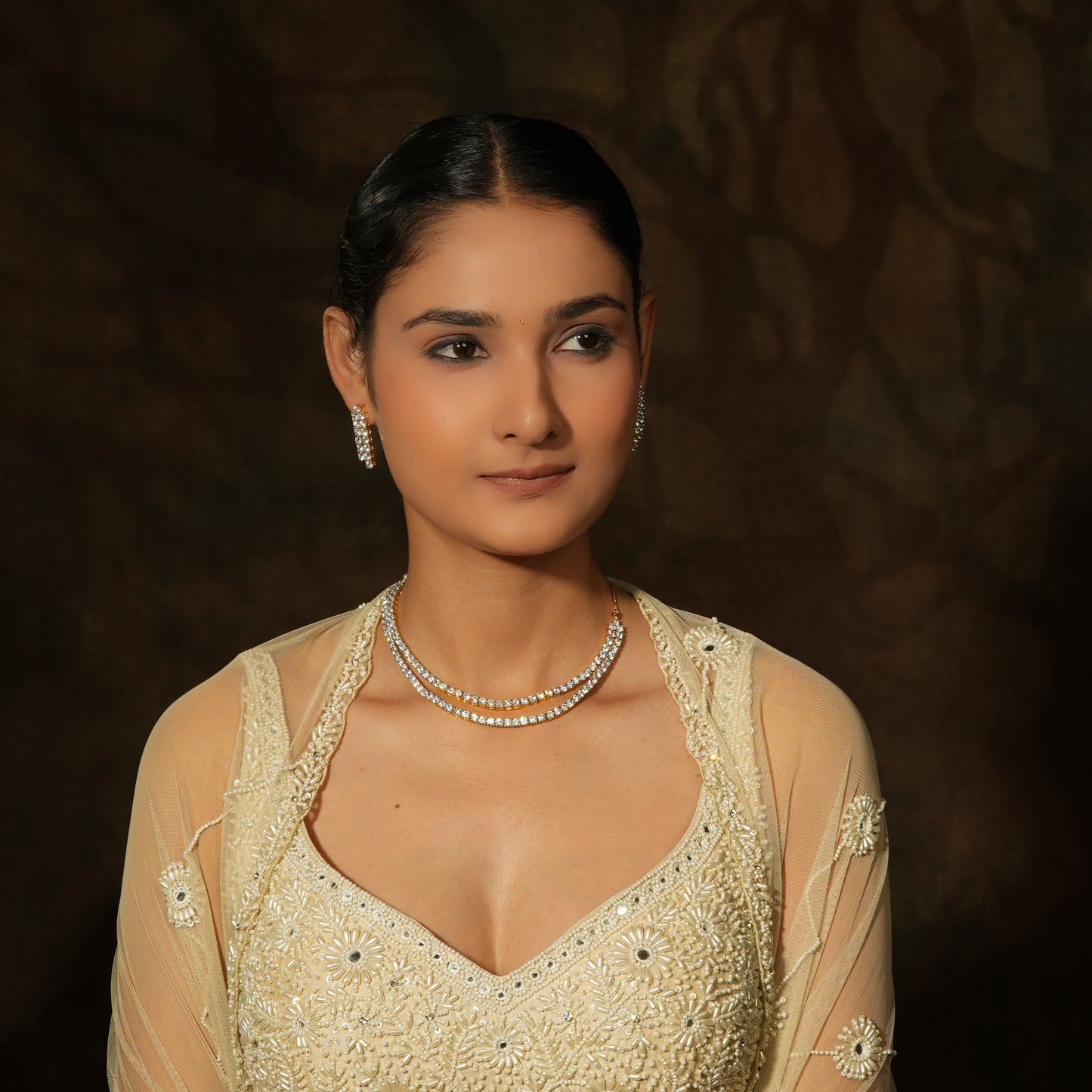 Radiant Dual-Strand American Diamond Necklace Set