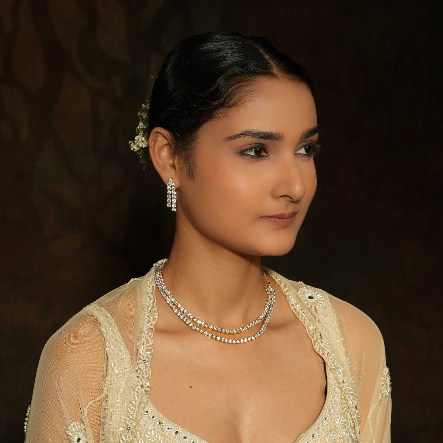 Radiant Dual-Strand American Diamond Necklace Set
