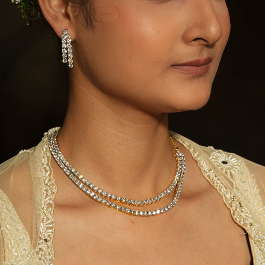 Radiant Dual-Strand American Diamond Necklace Set