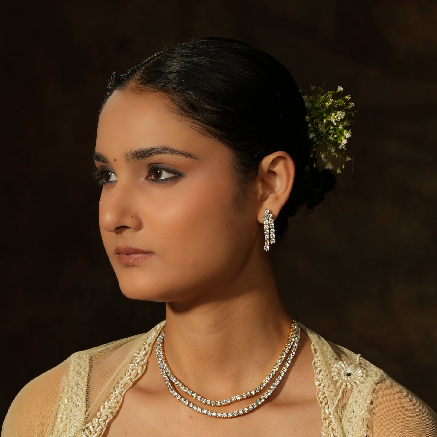 Radiant Dual-Strand American Diamond Necklace Set
