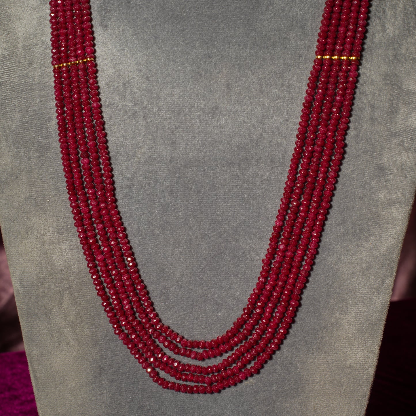 Elegant Ruby Red Multi-Strand Beaded Necklace