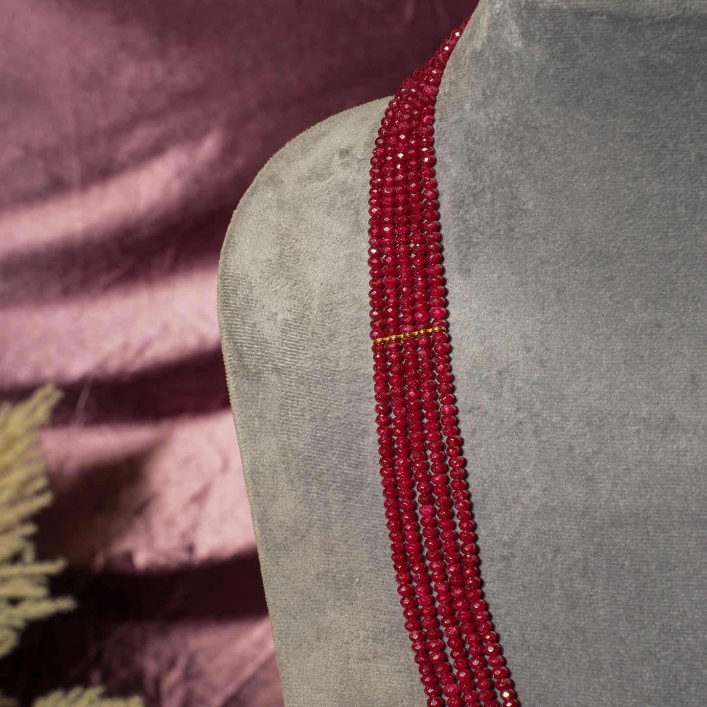 Elegant Ruby Red Multi-Strand Beaded Necklace