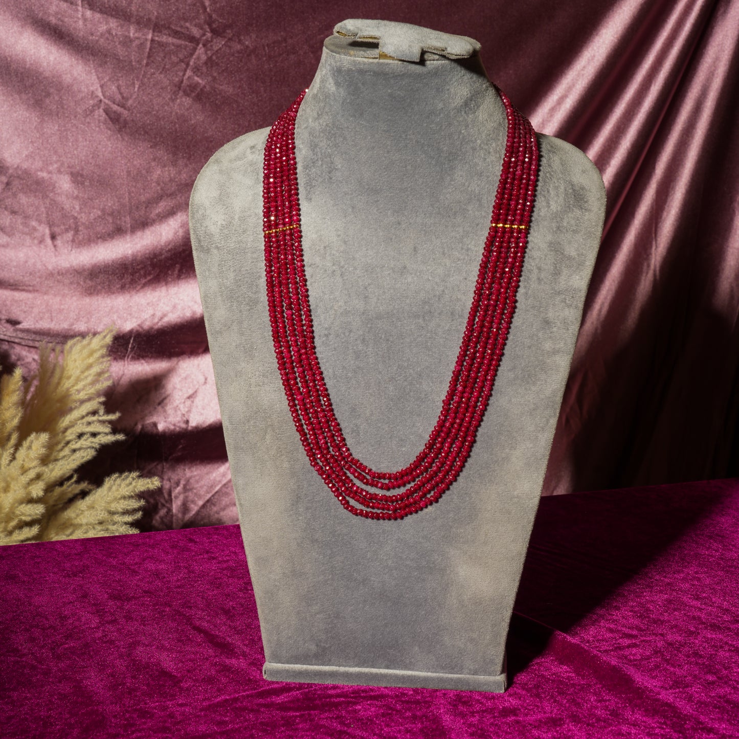 Elegant Ruby Red Multi-Strand Beaded Necklace