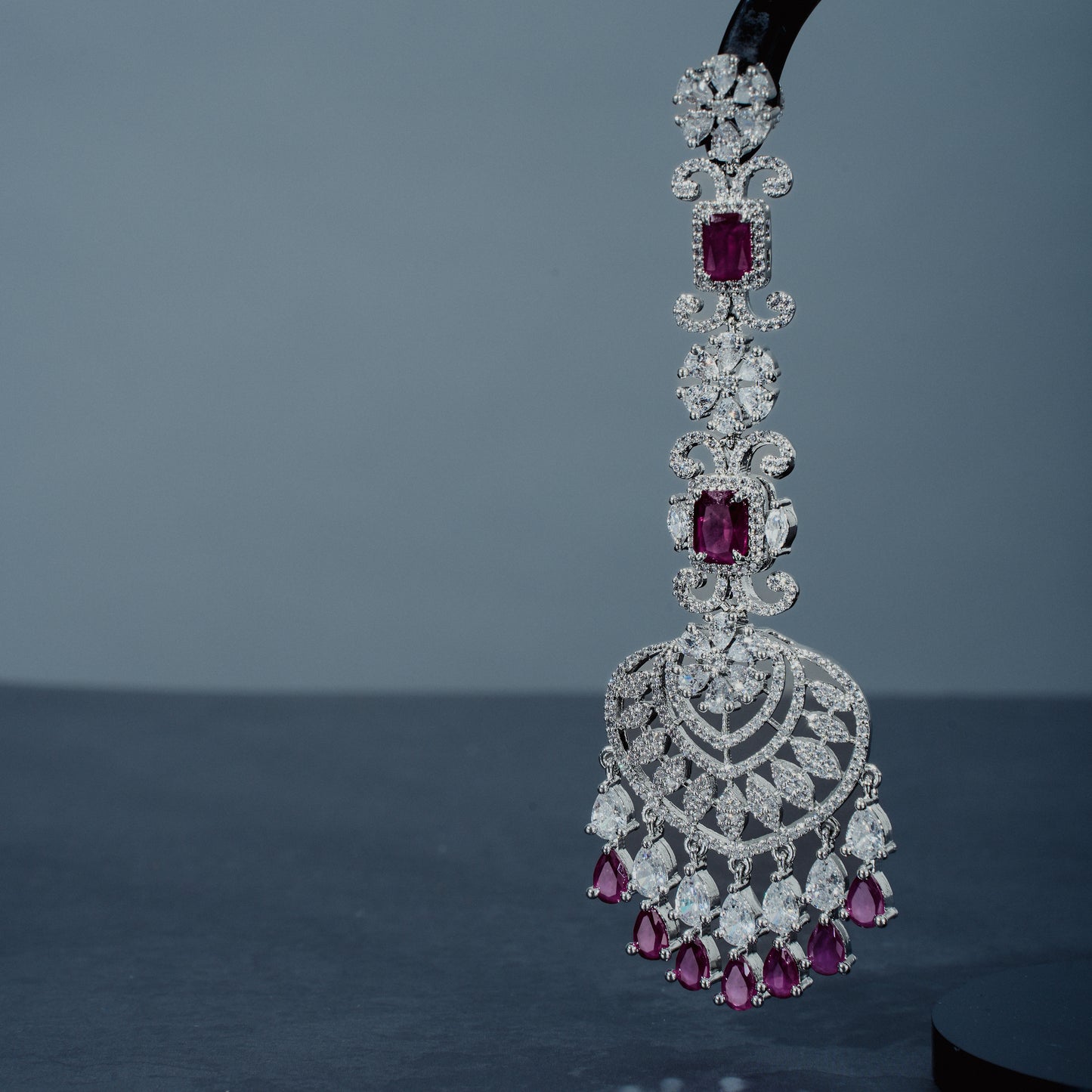 Majestic Ruby & American Diamond Chandelier Earrings