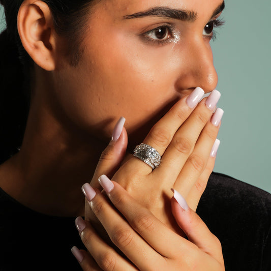 Statement Silver Ring with American Diamonds