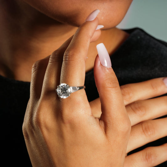 Radiant Solitaire Silver Ring with American Diamond