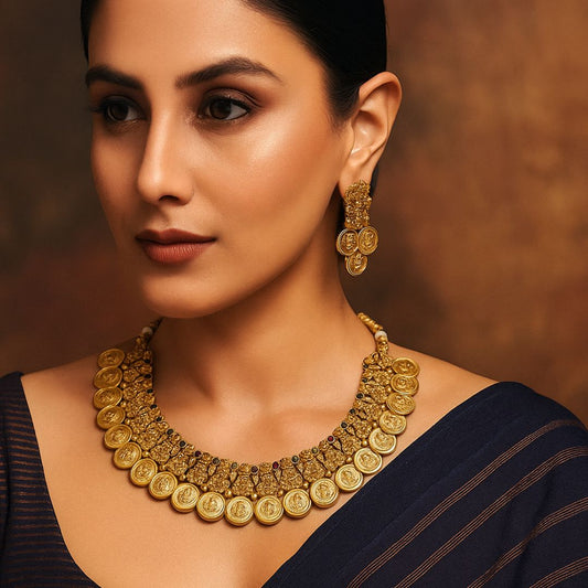 Divine Coin Lakshmi Temple Jewellery Necklace Set
