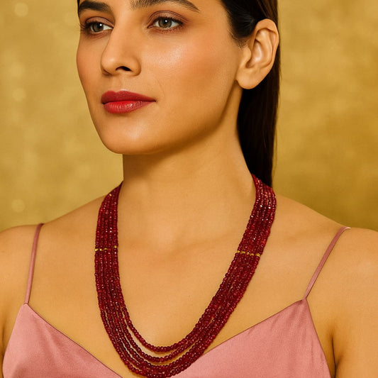 Elegant Ruby Red Multi-Strand Beaded Necklace