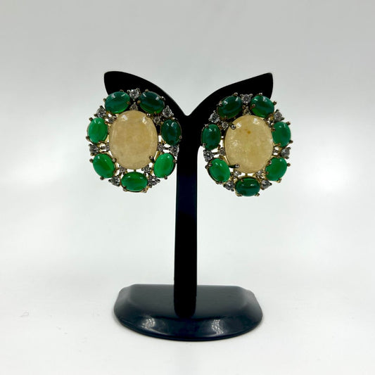 Emerald Glow Stone Stud Earrings