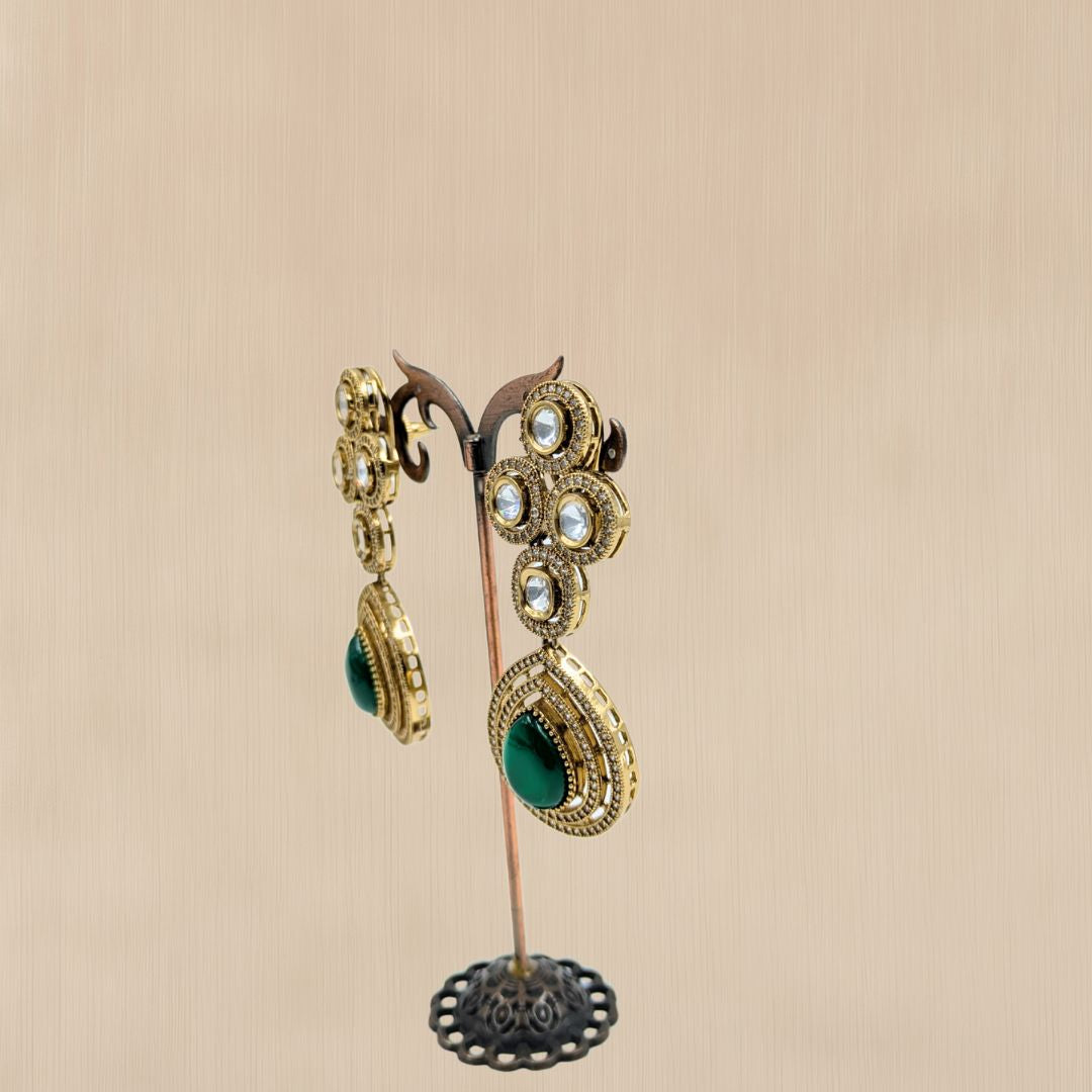 Emerald Grace Kundan Drop Earrings