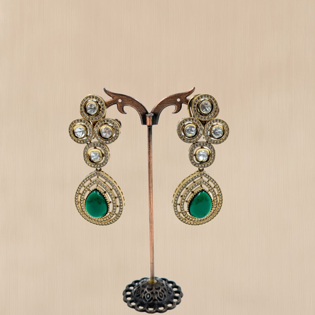Emerald Grace Kundan Drop Earrings