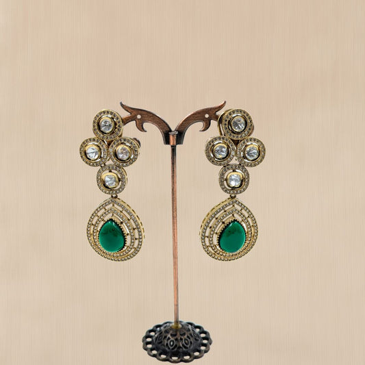 Emerald Grace Kundan Drop Earrings
