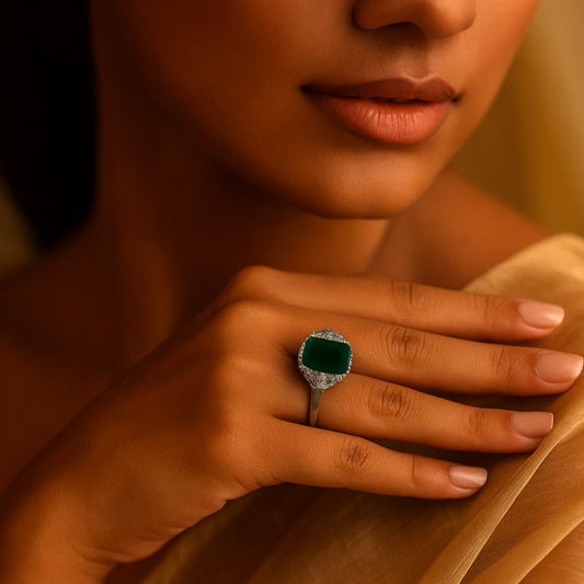 Emerald Allure American Diamond Ring