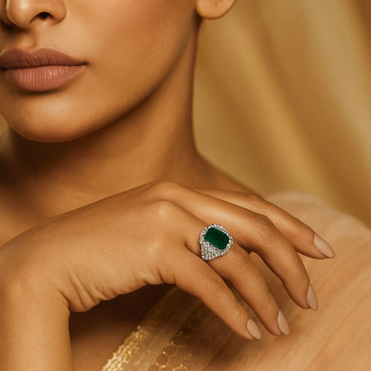 Emerald Allure American Diamond Ring