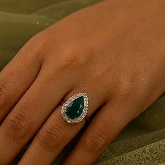 Emerald Dewdrop Adjustable Ring
