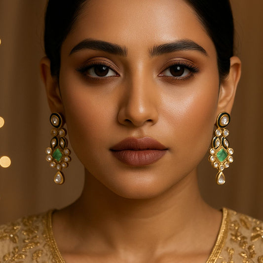 Emerald Glow Kundan Pachi Danglers
