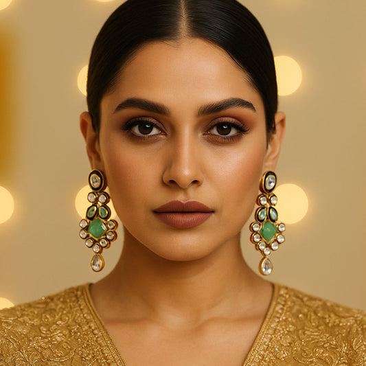 Emerald Glow Kundan Pachi Danglers
