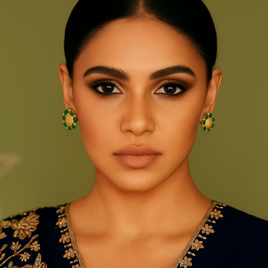 Emerald Glow Stone Stud Earrings