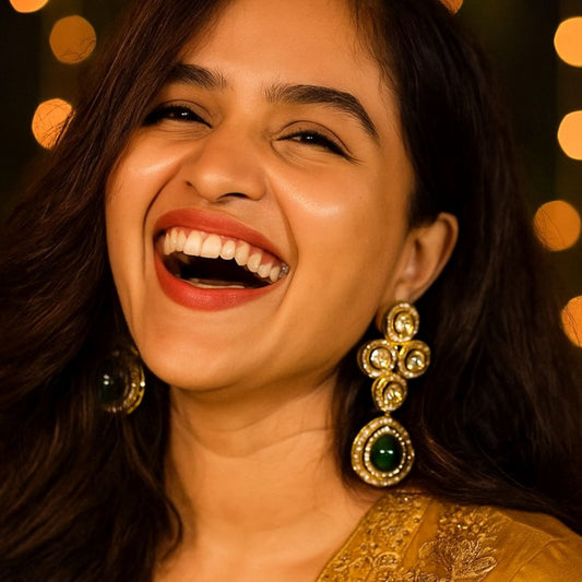 Emerald Grace Kundan Drop Earrings