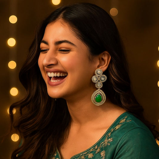Emerald Grace Kundan Drop Earrings