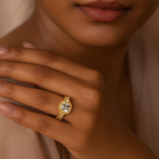 Golden Glimmer Cushion-Cut AD Ring
