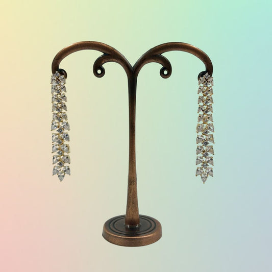 Golden Glint Cascade American Diamond Earrings