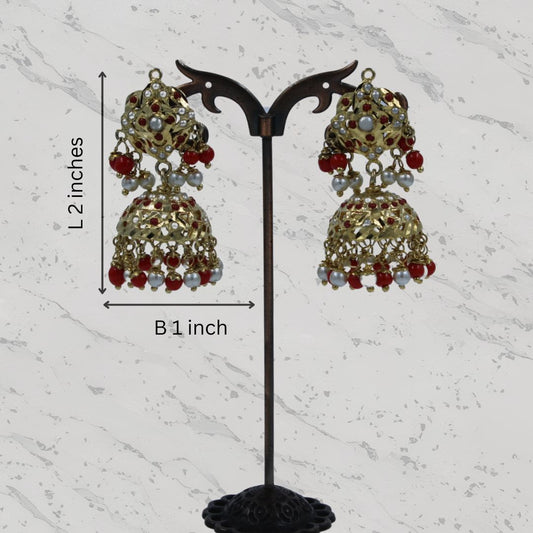 Gulnaar Red Jadau Jhumka Earrings