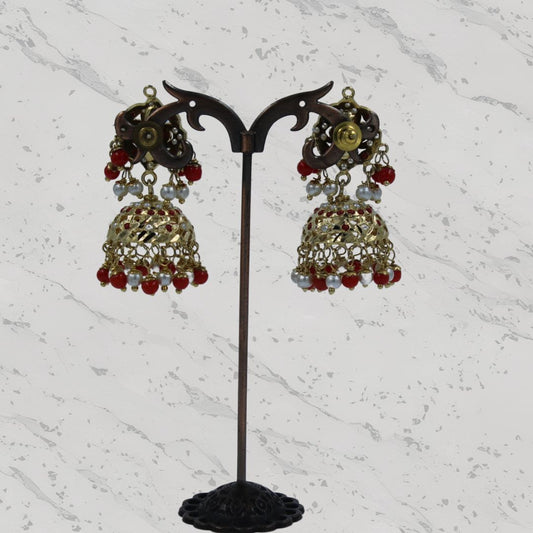Gulnaar Red Jadau Jhumka Earrings