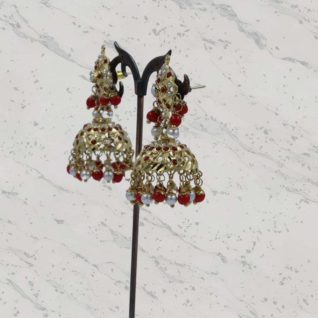 Gulnaar Red Jadau Jhumka Earrings