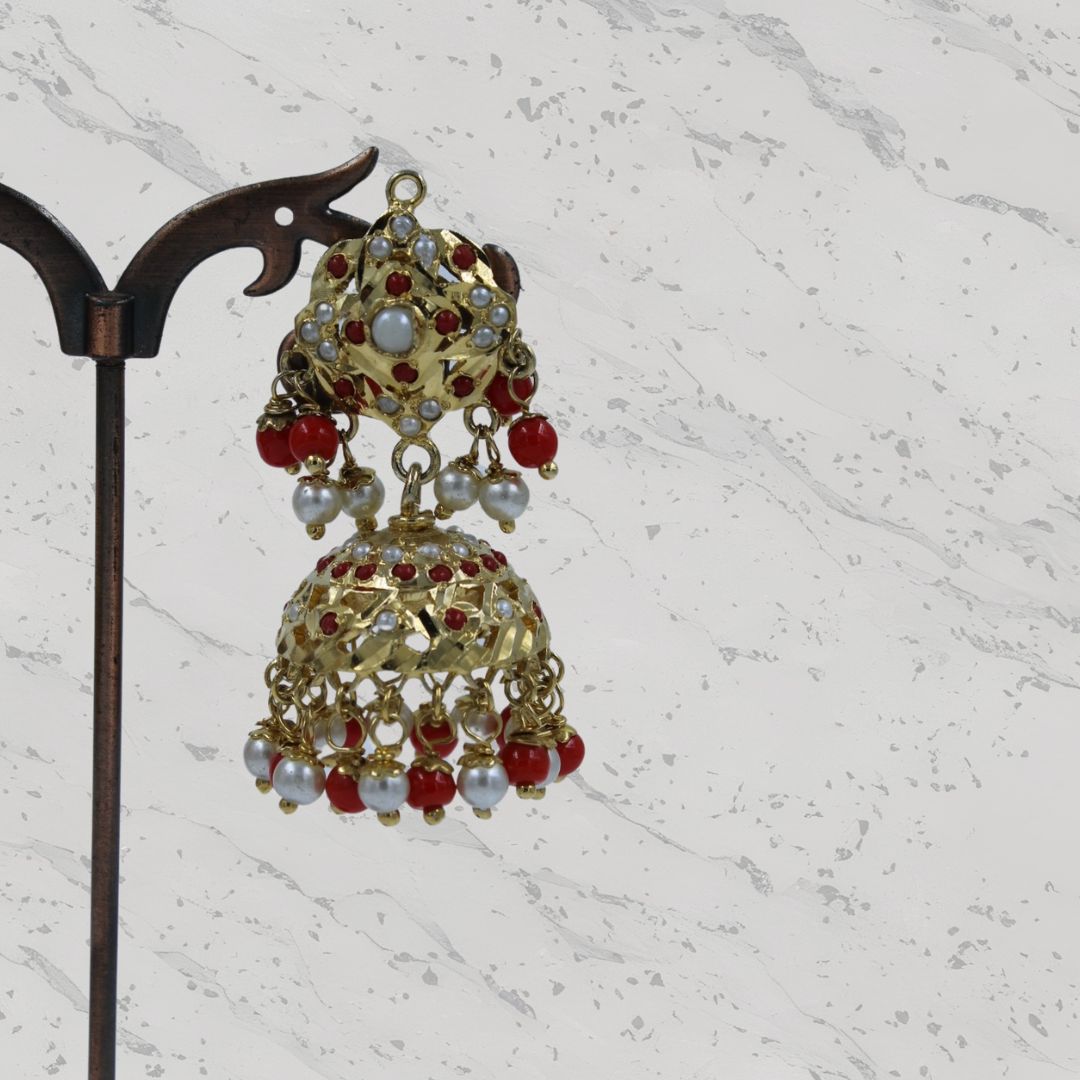 Gulnaar Red Jadau Jhumka Earrings