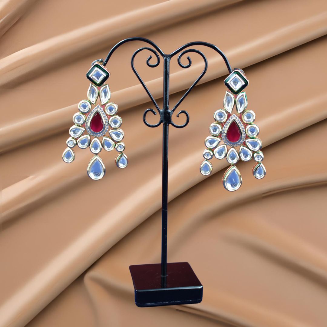 Imperial Ruby Drop Kundan Fashion Earrings