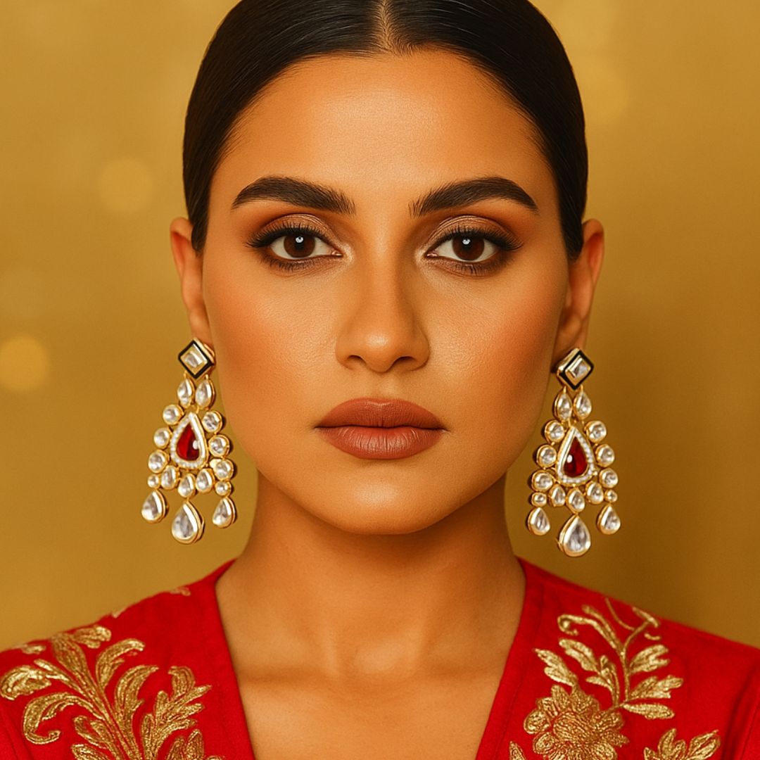 Imperial Ruby Drop Kundan Fashion Earrings